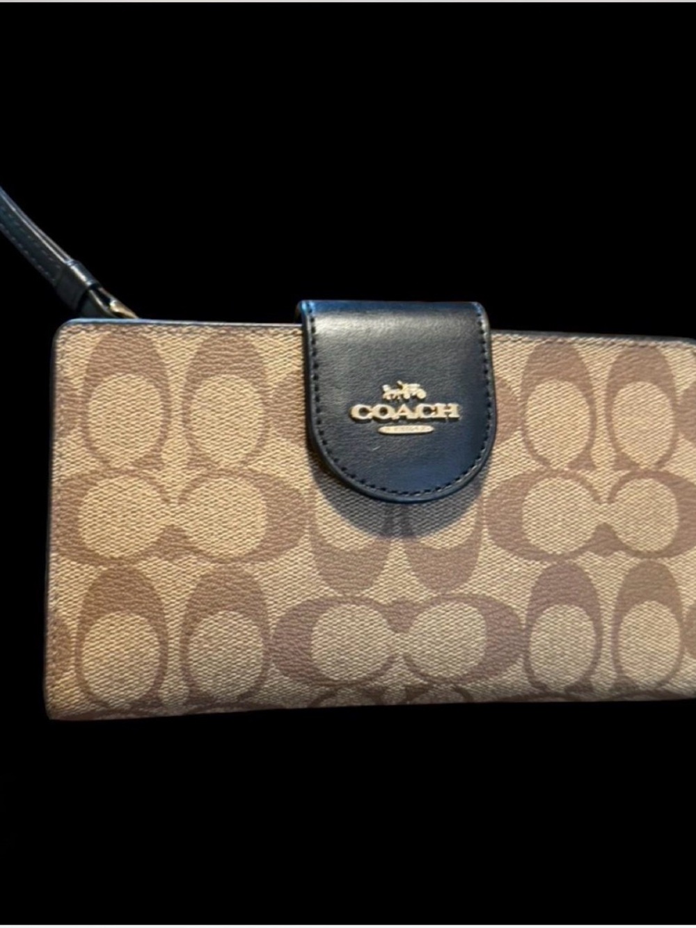 Coach Tech Phone Wallet In Colorblock Signature Canvas Khaki/Black